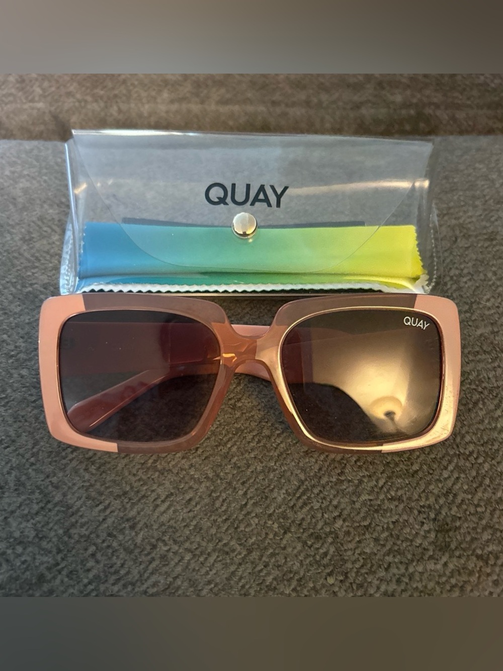 Quay Australia Rose Pink Oversized Square Sunglasses